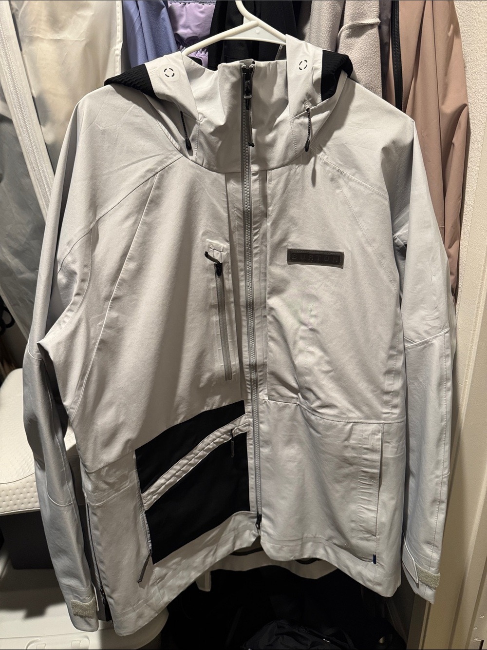 Burton Light Gray and Black Ski Jacket with Hood